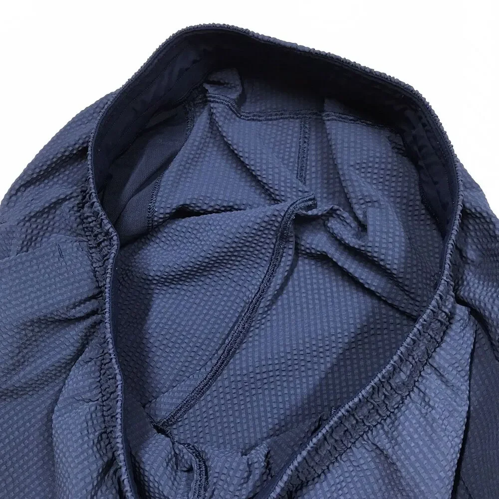 LULULEMON Textured Swim Short Men L Navy Blue Linerless Drawstring Stretch